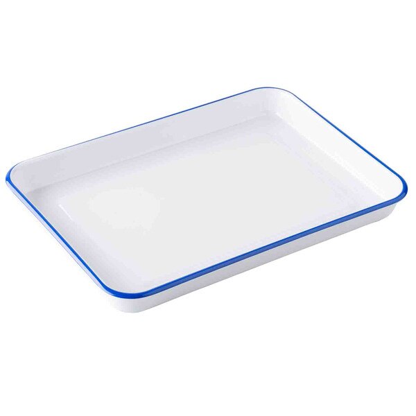 melamine serving tray with blue edg